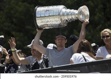 Goalie Jonathan Quick Holds Stanley Cup, LA Kings 2014 Victory Parade, Los Angeles, California, 06.16.2014