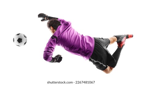 Goalkeeper in action. Soccer. Goalkeeper catching ball in jump. The concept of sport. Back view - Powered by Shutterstock