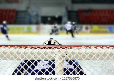 The goalkeeper of the hockey team is at the gate. Back view - Powered by Shutterstock