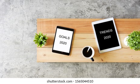 GOALS 2020 And TRENDS 2020 Business Concept,Top View