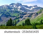 Goat Creek Falls and Hawkeye Point as Viewed from the Pacific Crest Trail in the Goat Rocks Region of Washington