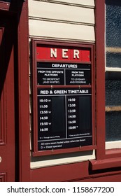 Goathland Yorkshire UK  - 25 June 2018: Old Style Train Departure Board Used For North East Railways