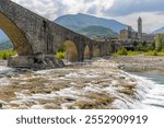 Gobbo Bridge also Devil Bridge or Ponte del Diavolo or Ponte Gobbo in Bobbio, Piacenza province, Trebbia Valley, Emilia Romagna, Italy