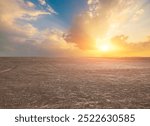 Gobi desert sand ground and sky clouds natural landscape at sunset. car background.