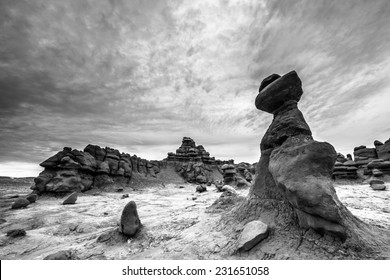 Goblin Valley Utah Black And White Landscape Filled With Bizarre Sandstone Rock Formations