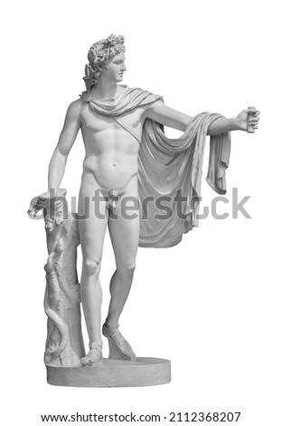 God Apollo sculpture. Ancient Greek god of Sun and Poetry Plaster copy of a marble statue isolated on white with clipping path