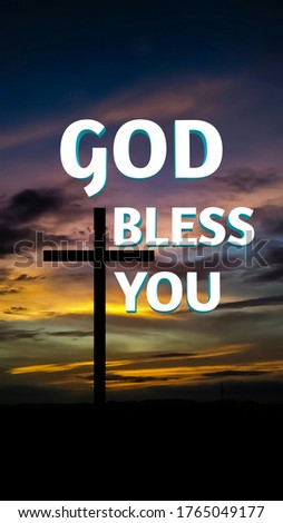 God bless you text with jesus cross symbol and dark evening background