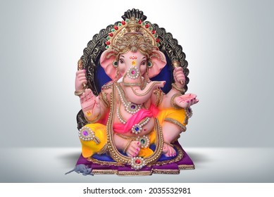 God Ganesha. Ganesha Idol On Grey Background, Ganpati Festival