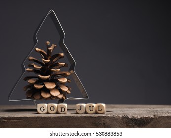 God Jul on wooden dices, Scandinavian words of Merry Christmas