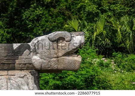 The God Kulkulcan which is the feathered serpent of the Mayan city of Chichen Itza in the Yucatan Peninsula in Mexico. It is an ancient Mayan city where the pyramid.