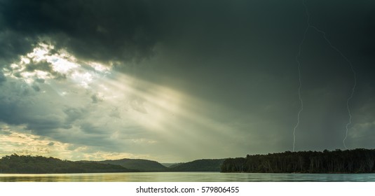 God Rays And Fork Lightning Over Narrabeen Lake