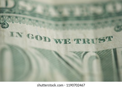 In God We Trust Sentence On Dollar Banknote Close Up View