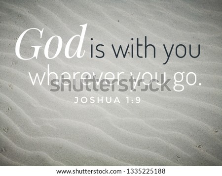God is with you with bible verse design for Christianity with sandy beach background.