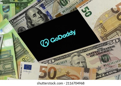 GoDaddy editorial. Illustrative photo for news about GoDaddy - an American Internet domain registrar and web hosting company. Novosibirsk,Russia - November, 2 - 2021