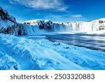 Godafoss waterfall near Lake Mývatn in the north of Iceland in winter