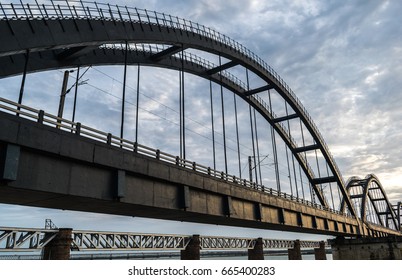 The Godavari Arch Bridge Glowing In The Evening Sunset.