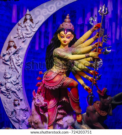 Goddess Durga being celebrated during Durgapuja and Navaratri