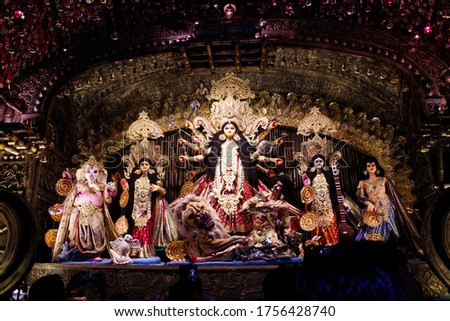 Goddess Durga idol in a Pandal.Durga Puja is an important Hindu festival for Bangali. 