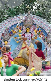 Goddess Kali During Durga Puja At A Pandal Display In New Delhi, India