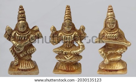 Goddess Lakshmi, Sarasvati and Druga handcrafted design Brass metal