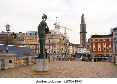Godin Minerva Statue Near Grote Markt , Town Square In Old Town Of Antwerp During Winter In Antwerp , Belgium : November 29 , 2019