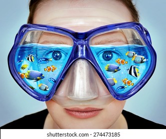 Goggles for diving. Idea, concept graphic. Photo manipulation with soft oil painting filter. 