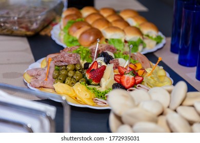 GOIANIA/GOIAS/BRAZIL - JULY 04 2020: Buffet At Home Event. Salad Bar. Small Sandwiches Arranged On A Plate.