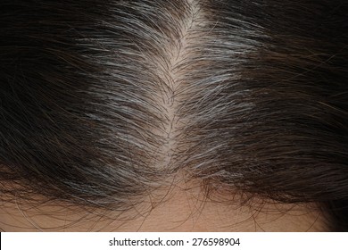 Going Gray. Young Woman Shows Her Gray Hair Roots.