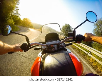 Going On Motorbike. POV, Original Point Of View.