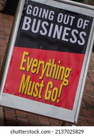 Going Out Of Business Sign - Every Thing Must Go Sign Outside A Shop 