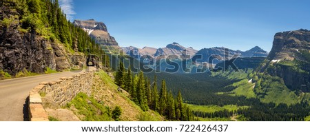 Going to the Sun Road with beautiful panoramic view of Logan Pass in Glacier National Park, Montana