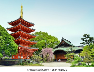 The Gojunoto Tower of Tōchō-ji. This  is a Shingon temple in Hakata, Fukuoka, Japan. It was founded by Kūkai in 806, making it the oldest Shingon temple in Kyushu. Japan, 04-06-2015