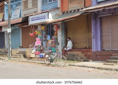 Gokarna, Karnataka, India - July 23 2020: Empty Streets And Closed Shops During Lockdown Because Of Covid-19 Pandemic