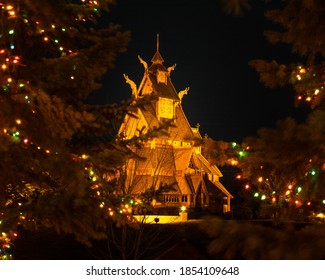 Gol Stave Church Minot North Dakota Christmas tree  - Shutterstock ID 1854109648