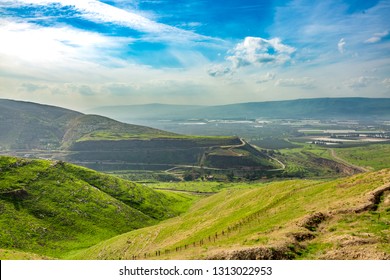Golan Heights, Landscape view of the Golan Heights from fortress Nimrod - the medieval fortress, israel