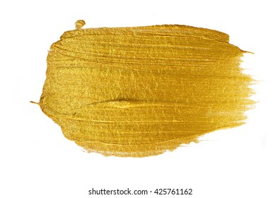 Gold Acrylic Paint Texture Isolated On White Background On Top View