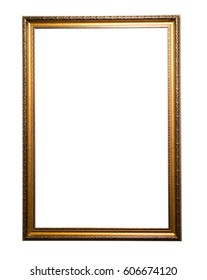 Gold Antique Picture Frame Over White Background.