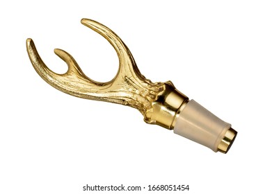 Gold Antler Wine Topper On White Background