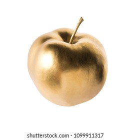 Gold Apple Isolated On White Background.