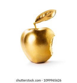 Gold Apple Isolated On White Background.