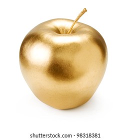 Gold Apple Isolated On White Background.