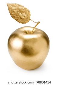 Gold Apple Isolated On White Background.