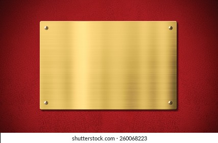 Gold Award Plaque Or Plate On Red Background