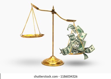 Gold Balance Of Judge Inequality Because Money Weigh Injustice Concept Isolated On White Background Cliping Path Inside  