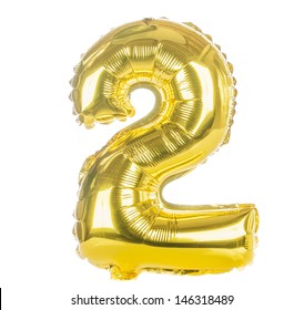 Gold Balloon Font Part Of Full Set Of Numbers, Number Two, 2