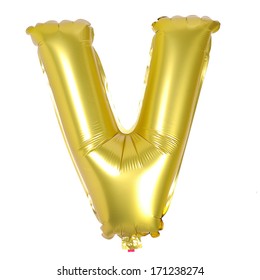 Gold Balloon Font Part Of Full Set Upper Case Letters V