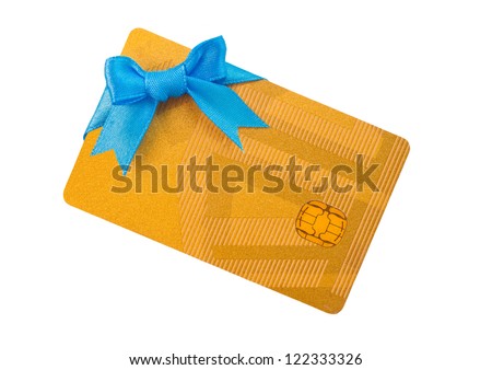 Gold bank card with blue bow