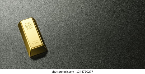 Gold Bar Close Up Shot. Wealth Business Success Concept And Copy Space