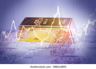 Gold Bar And Euro Money With Price Development