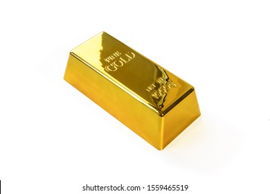 gold bar isolated on white background. 1kg gold bullion, gold ingot